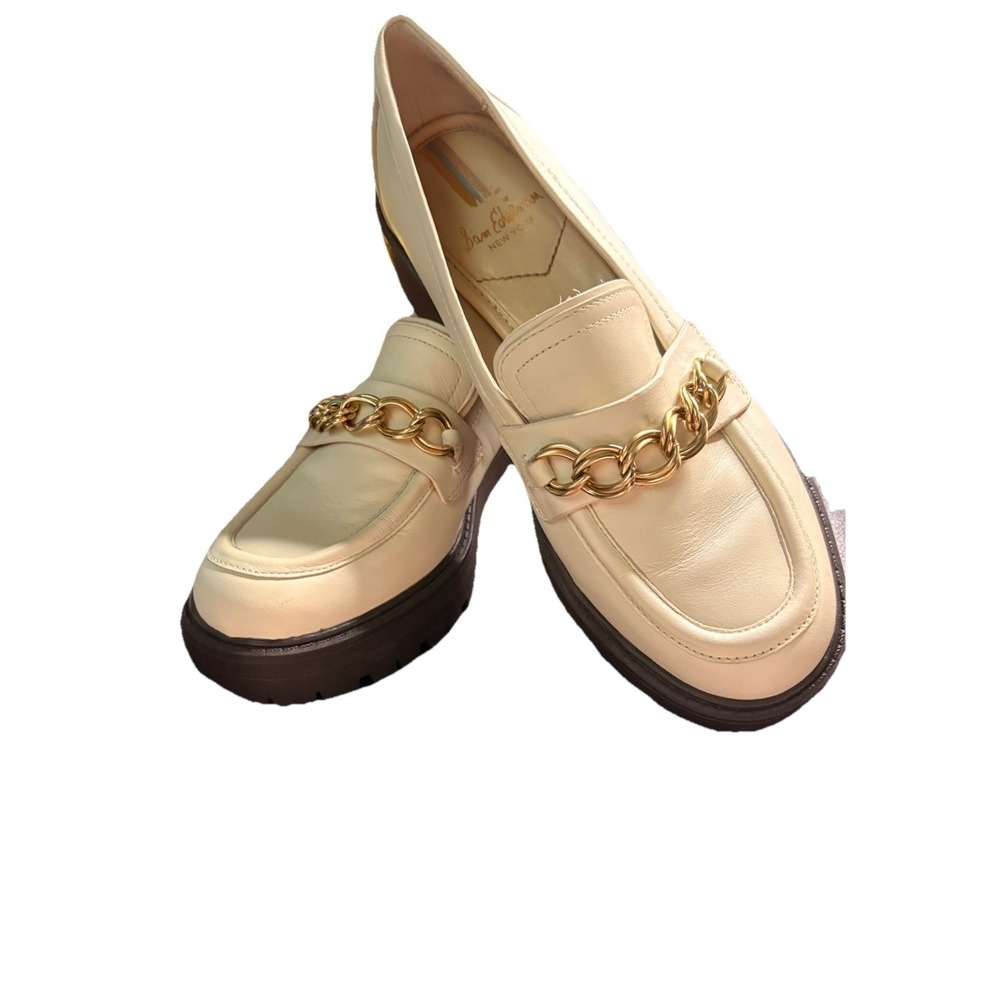 Sam Edelman Taelor Chained Wheat Crinkle Leather Loafer Women US 5.5